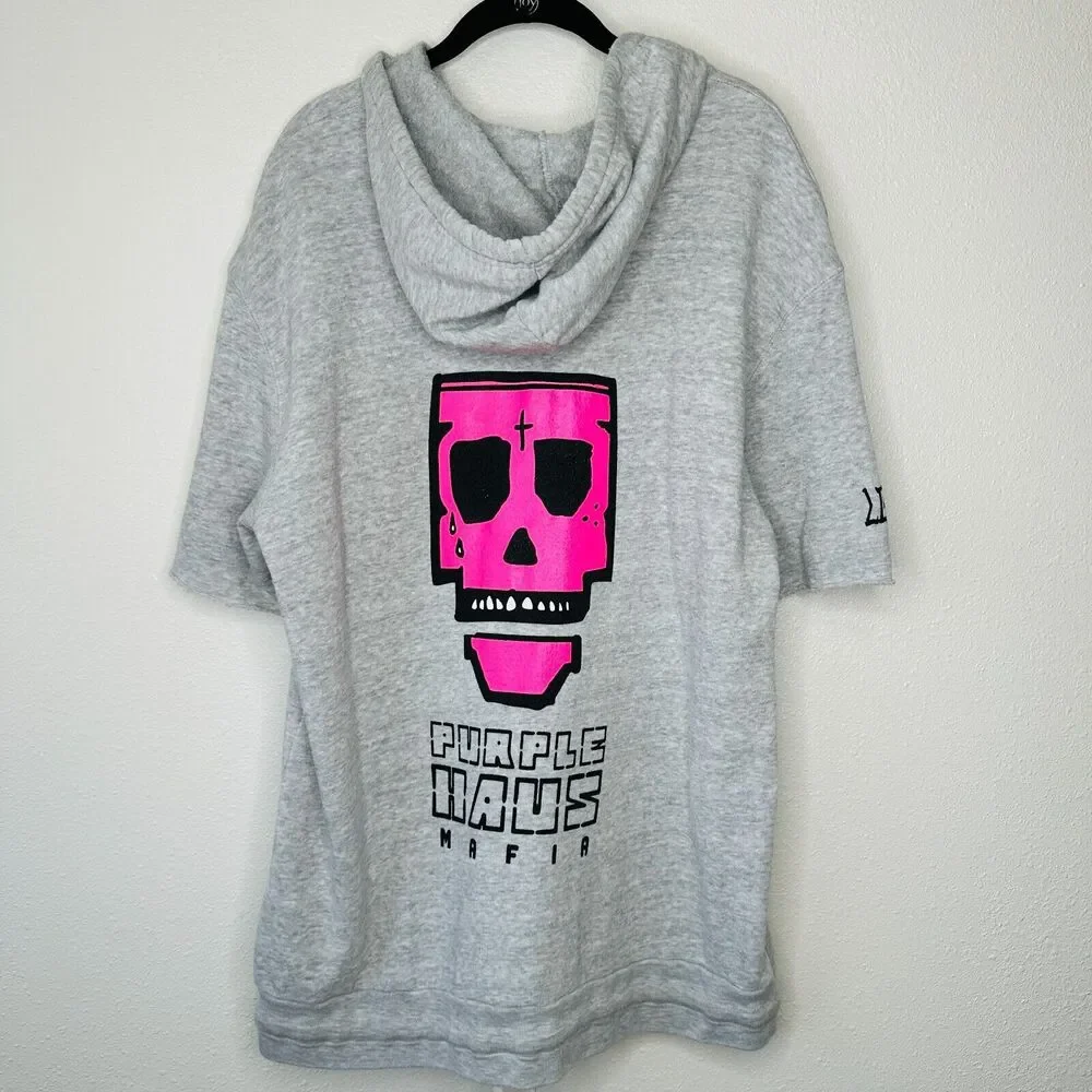 Purple Haus Machine Cut Short Sleeve Kangaroo Pouch Hoodie Pullover Sweater 2XL - Picture 2 of 14